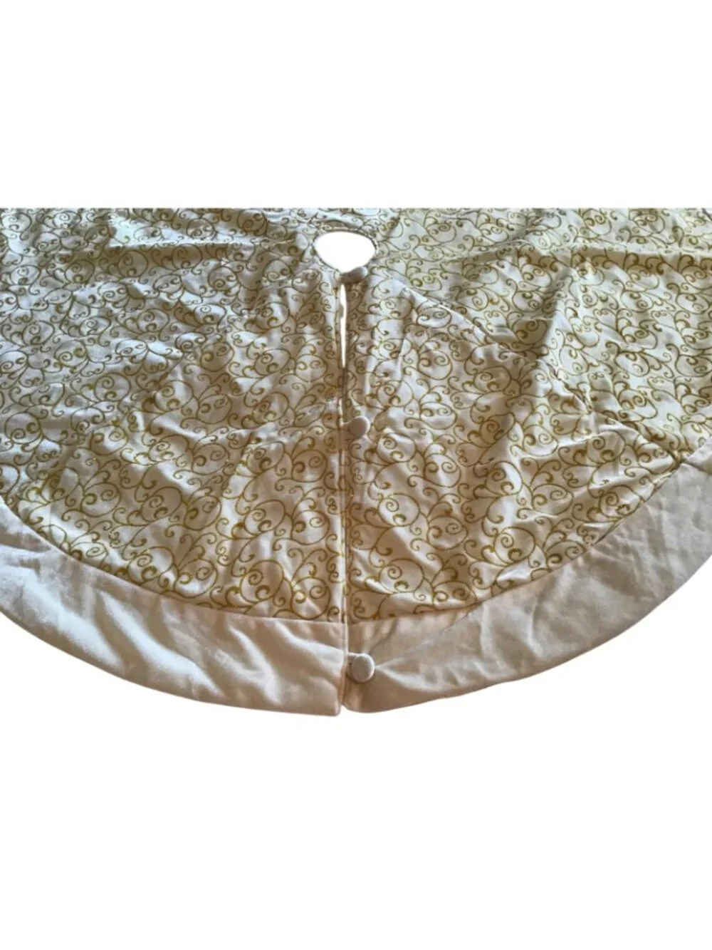 Cream and Gold 48 inch Elegant Velvety Satin Back Christmas Tree Skirt